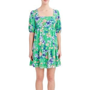 BCBG Green Floral Square Neck Mini Dress Small
